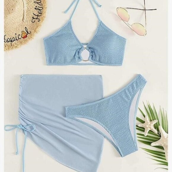 MAKEMECHIC 3 PIECE BIKINI BATHING SUIT TOP BOTTOM & WRAP SARONG COVER UP MEDIUM - Picture 2 of 6